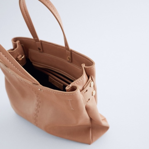 Nude Midi Bag with Top-Stitching - Picture 4 of 5